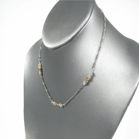 American Eagle Silvertone Chain Necklace 17 Inch Unisex Strand Beaded Jewelry - Picture 3 of 7
